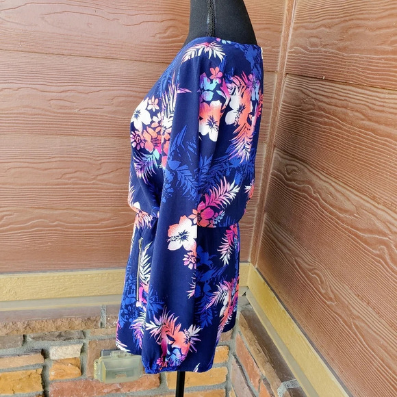 One Clothing Blue Tropical Long Sleeve Romper Size Small - Picture 12 of 16